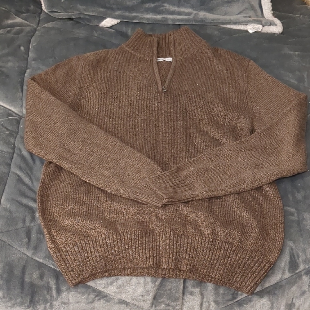Sonoma Brown Zip Up Sweater with Ribbed Cuffs